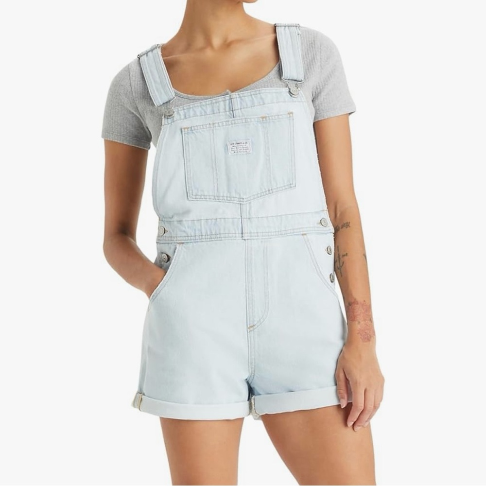 Levi's Light Blue Jean Shorts Denim Overalls